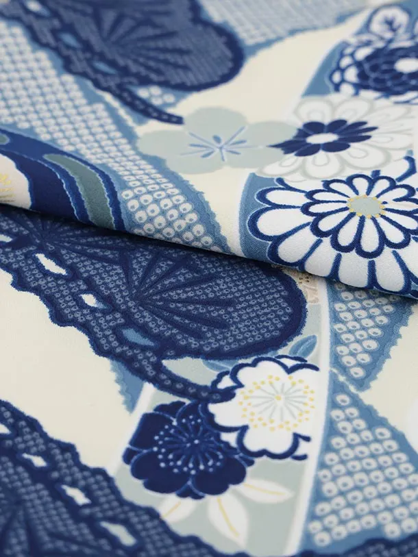 RENCA(3歳男児被布)3035 グレー×ブルーのしに丸紋