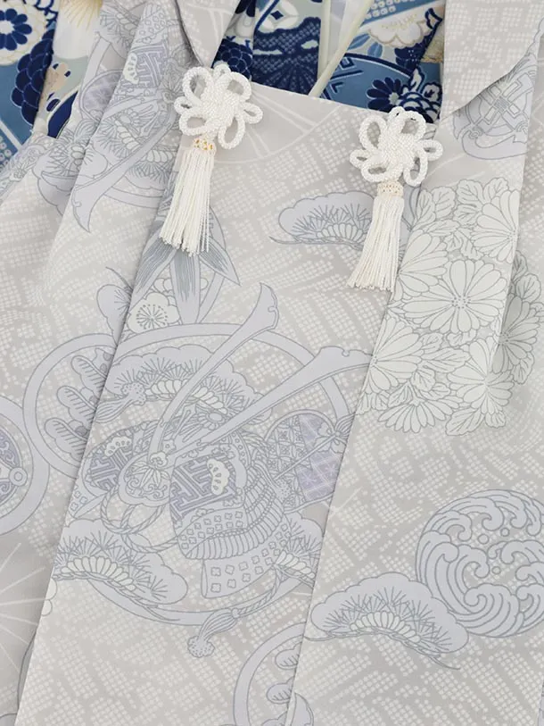 RENCA(3歳男児被布)3035 グレー×ブルーのしに丸紋