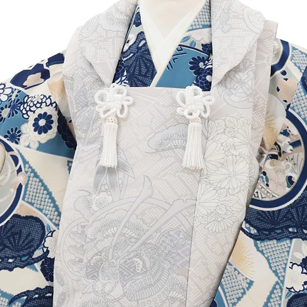 RENCA(3歳男児被布)3035 グレー×ブルーのしに丸紋