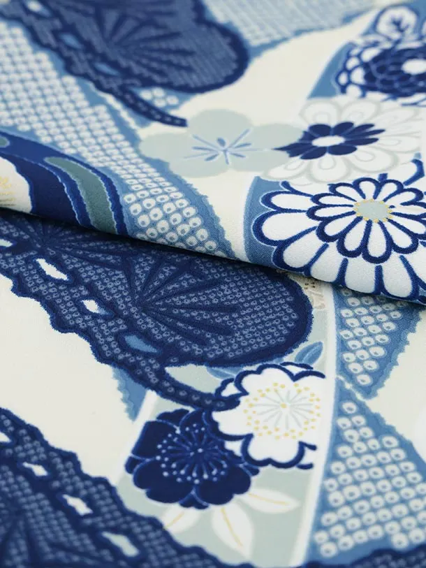 RENCA(3歳男児被布)3036 ベージュ×ブルーのしに丸紋