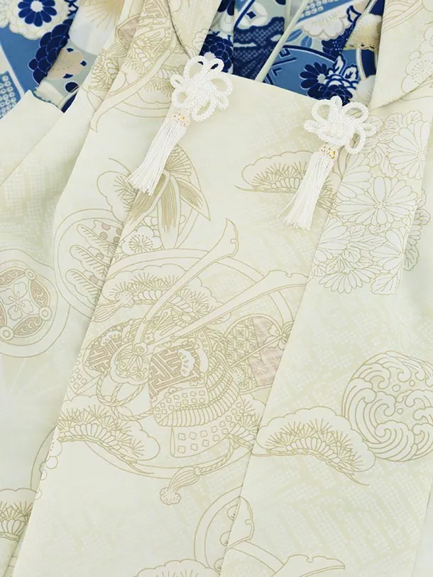 RENCA(3歳男児被布)3036 ベージュ×ブルーのしに丸紋