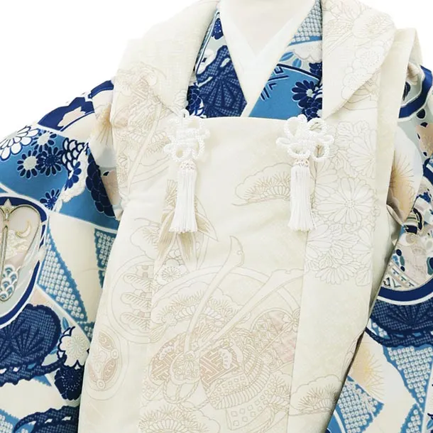 RENCA(3歳男児被布)3036 ベージュ×ブルーのしに丸紋