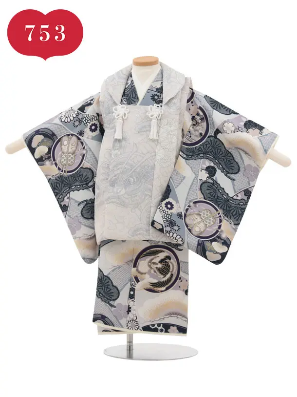 RENCA(3歳男児被布)3037 グレー×グレーのしに丸紋