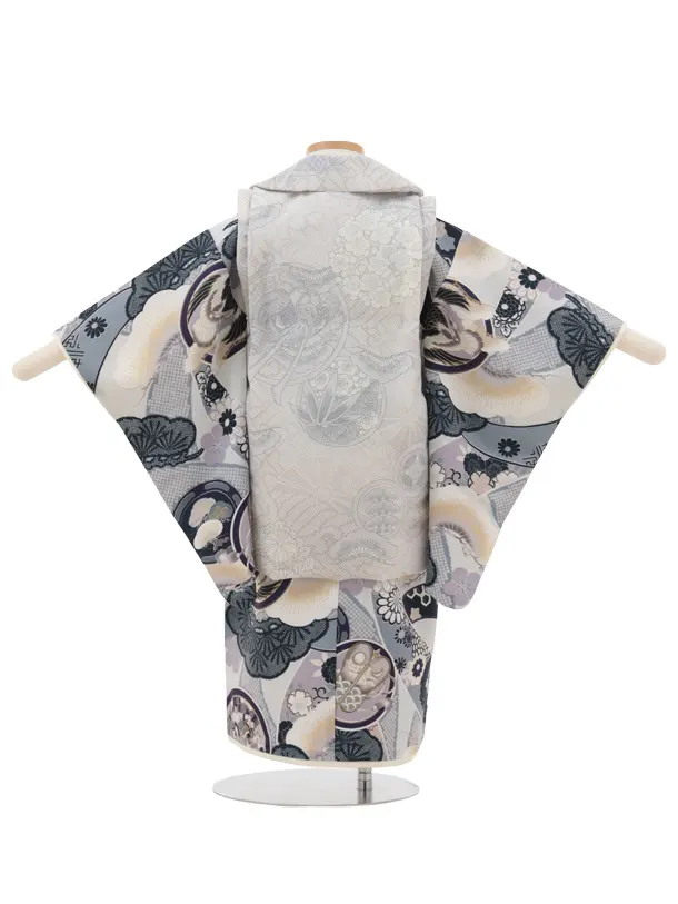 RENCA(3歳男児被布)3037 グレー×グレーのしに丸紋