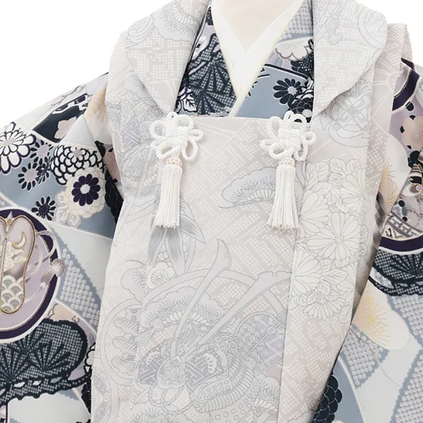 RENCA(3歳男児被布)3037 グレー×グレーのしに丸紋