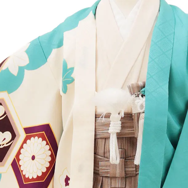 RENCA(5歳男袴)かんたん七五三5009 あさぎ色/亀甲紋に鷹x薄茶袴