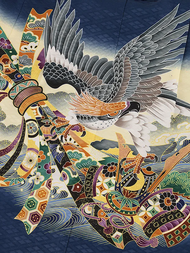 RENCAセレクション(5.6歳男袴)かんたん七五三5022紺鷹×ベージュ紋袴