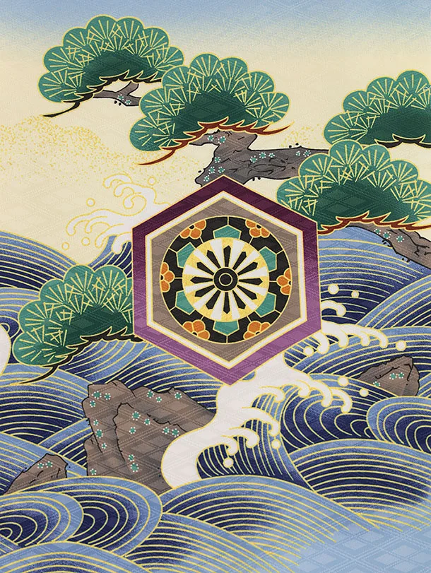 RENCAセレクション(5.6歳男袴)かんたん七五三5024水色鷹×紺縞袴