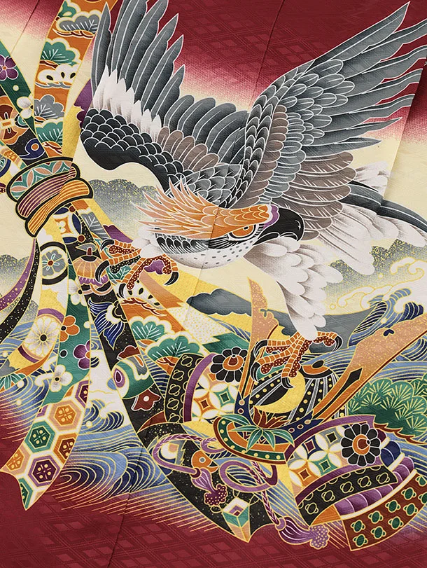 RENCAセレクション(5.6歳男袴)かんたん七五三5031臙脂鷹×黒縞袴