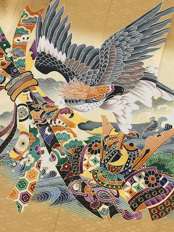 RENCAセレクション(5.6歳男袴)かんたん七五三5033金茶鷹×黒縞袴