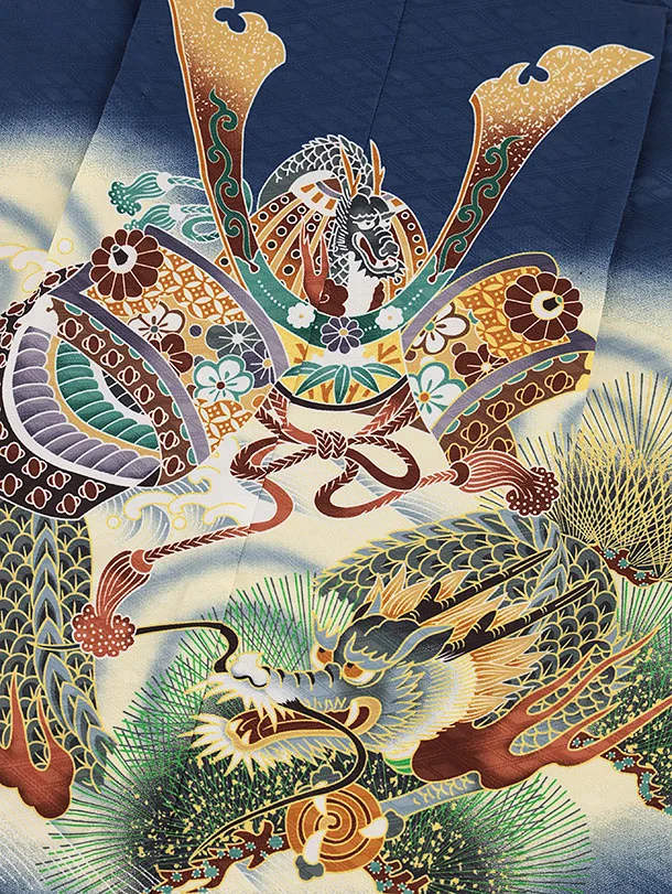 RENCAセレクション(5.6歳男袴)かんたん七五三5035紺兜×黒縞袴