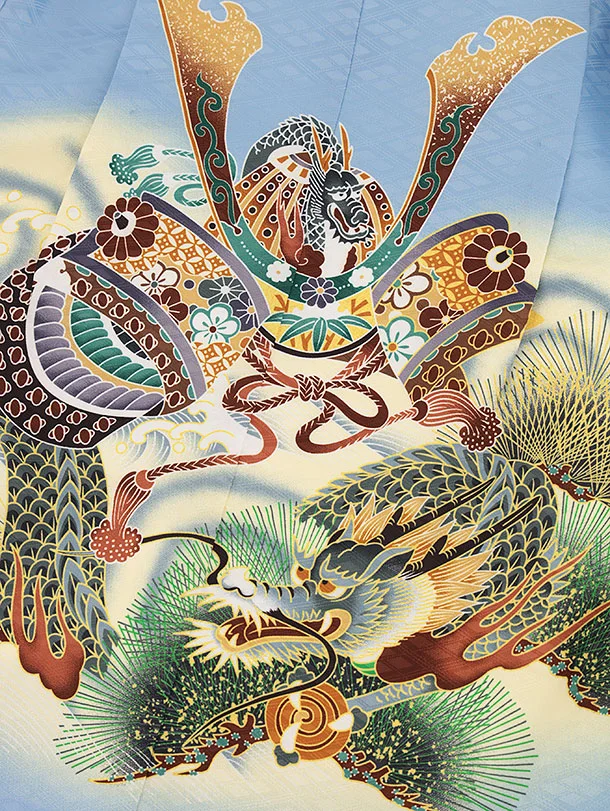 RENCAセレクション(5.6歳男袴)かんたん七五三5038水色兜×紺縞袴