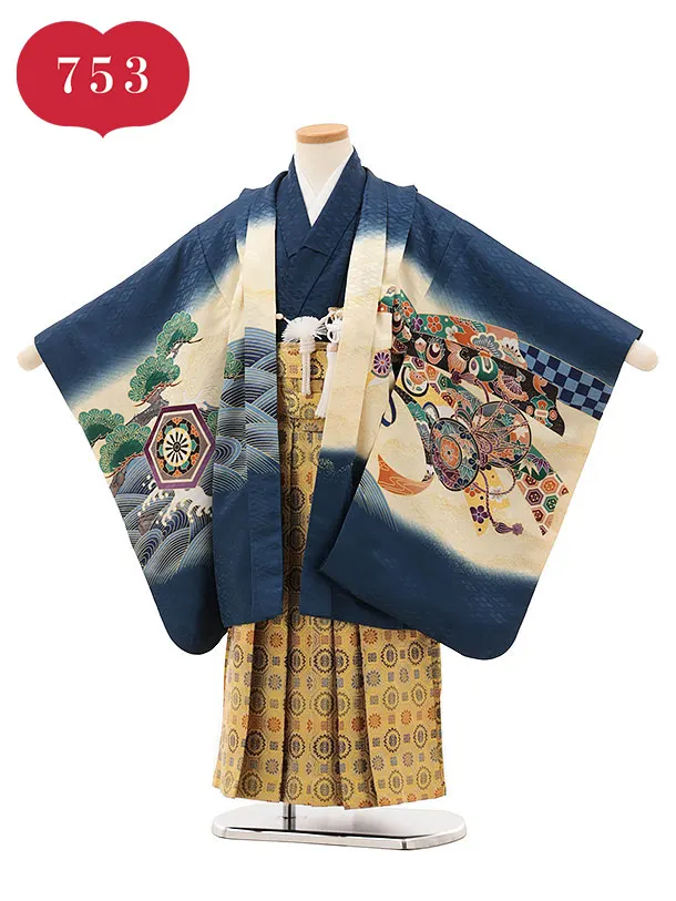 RENCAセレクション(5歳男袴)かんたん七五三5047紺鷹×金紋袴