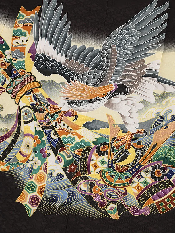 RENCAセレクション(5歳男袴)かんたん七五三5051黒鷹×黒縞袴