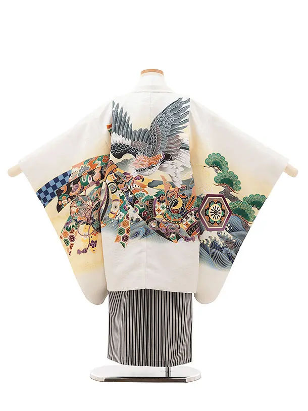 RENCAセレクション(5歳男袴)かんたん七五三5053白鷹×黒縞袴