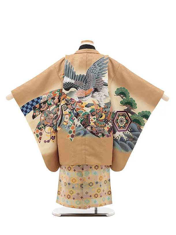 RENCAセレクション(5歳男袴)かんたん七五三5058金茶鷹×ベージュ紋袴