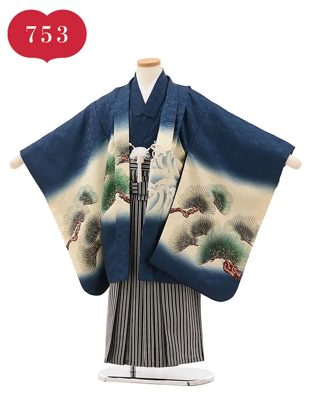 RENCAセレクション(5歳男袴)かんたん七五三5059紺兜×黒縞袴