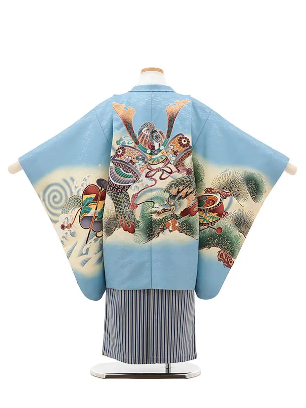 RENCAセレクション(5歳男袴)かんたん七五三5062水色兜×紺縞袴