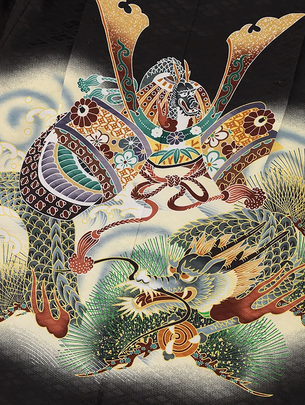 RENCAセレクション(5歳男袴)かんたん七五三5065黒兜×黒縞袴