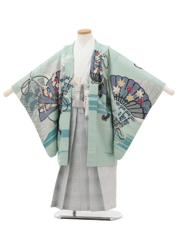 RENCA(5.6歳)5070 かんたん七五三 扇に兜×薄グレー袴