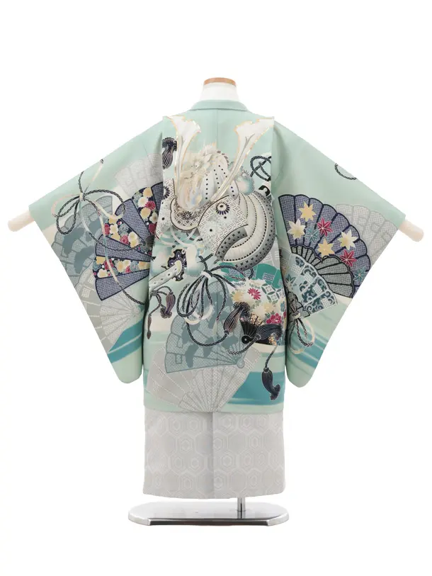 RENCA(5.6歳)5070 かんたん七五三 扇に兜×薄グレー袴