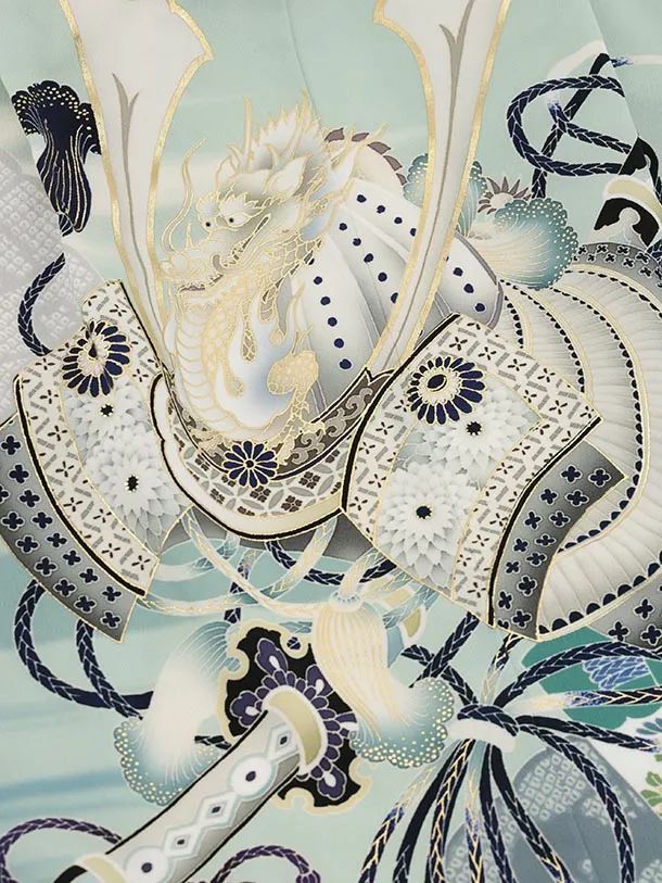 RENCA(5.6歳)5070 かんたん七五三 扇に兜×薄グレー袴