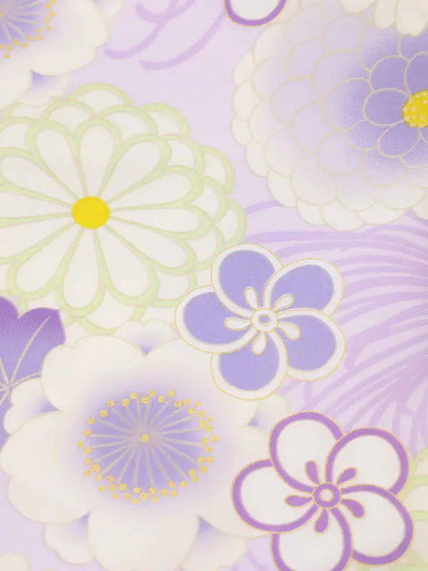 RENCA(3歳女児被布)3012クリーム 刺繍菊xラベンダー 菊づくし