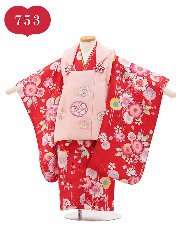 RENCAセレクション(3歳女児被布)3024ピンク×赤　桜柄