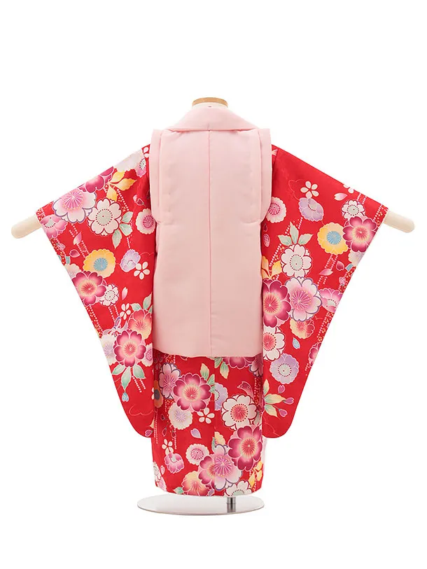 RENCAセレクション(3歳女児被布)3024ピンク×赤　桜柄