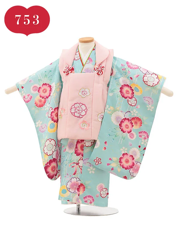 RENCAセレクション(3歳女児被布)3028ピンク×水色　桜柄