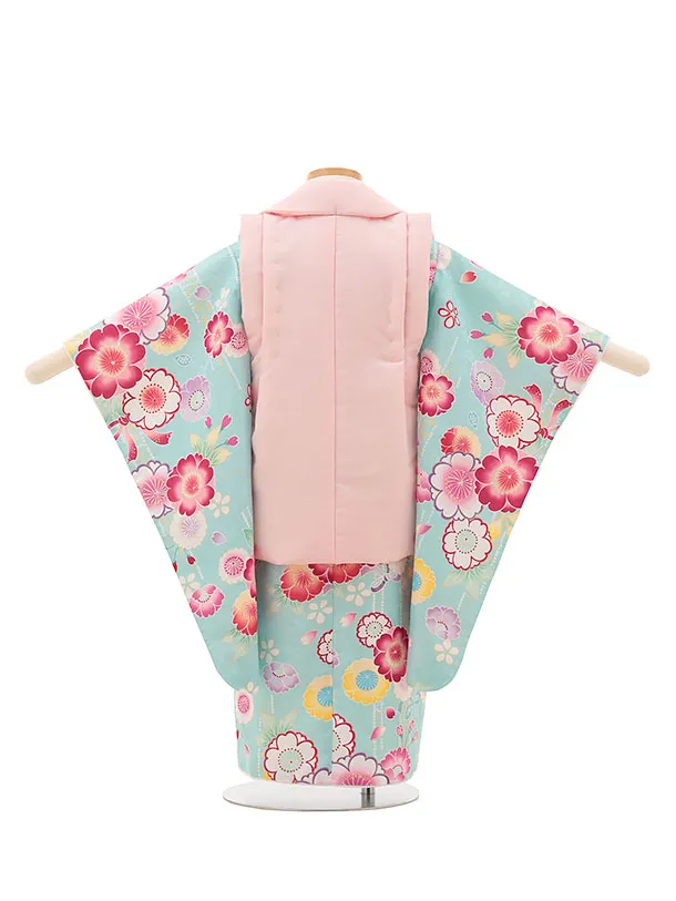 RENCAセレクション(3歳女児被布)3028ピンク×水色　桜柄