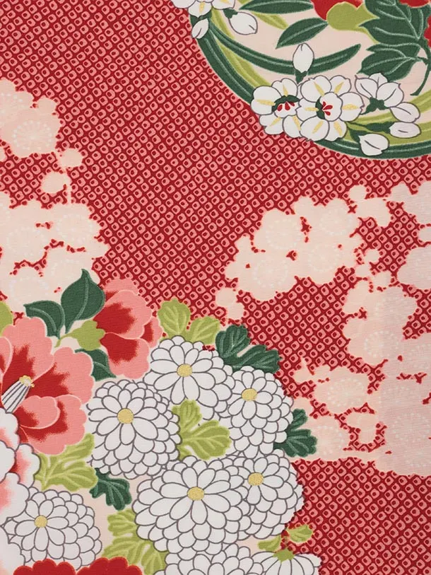 RENCA(3歳女児被布)3029 白刺繍梅×赤疋田柄花丸