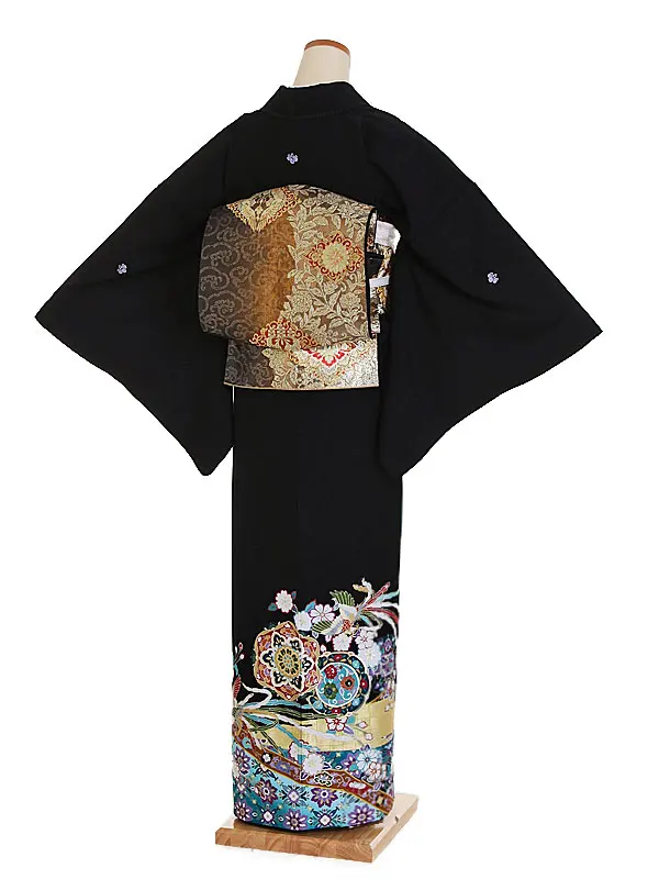 黒留袖レンタル2033 青 鳳凰 手鏡花