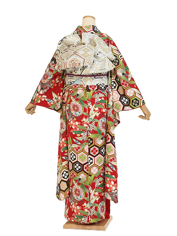 振袖 1096 赤祝亀甲紋つづみ