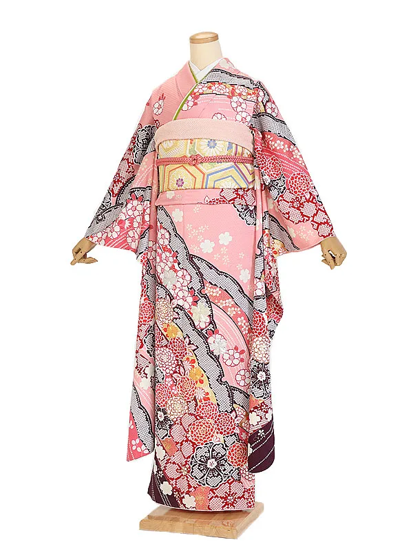 振袖 1097 ピンクかのこ花
