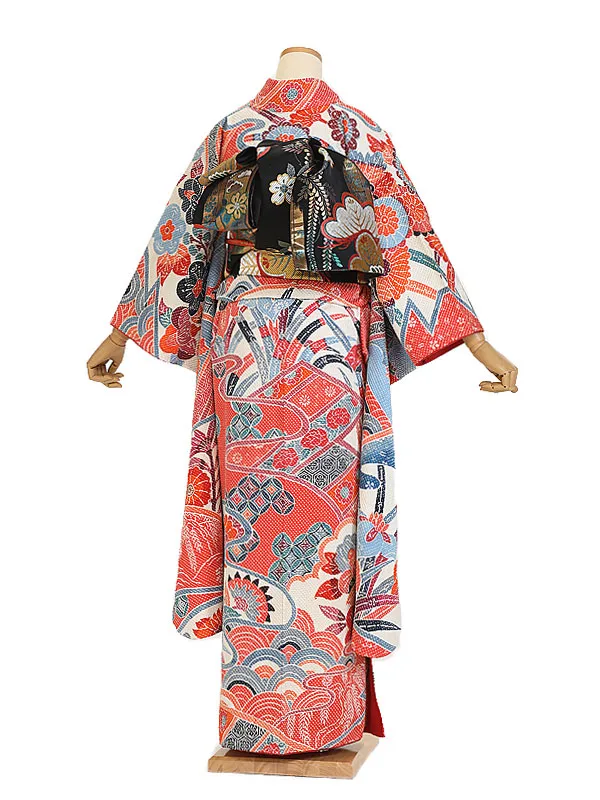 振袖 1101 紅型絞りファイアレッドオレンジ