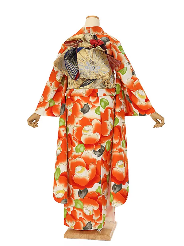 振袖 1105 オレンジ椿