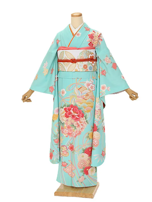 振袖 1107 水色 華薬玉