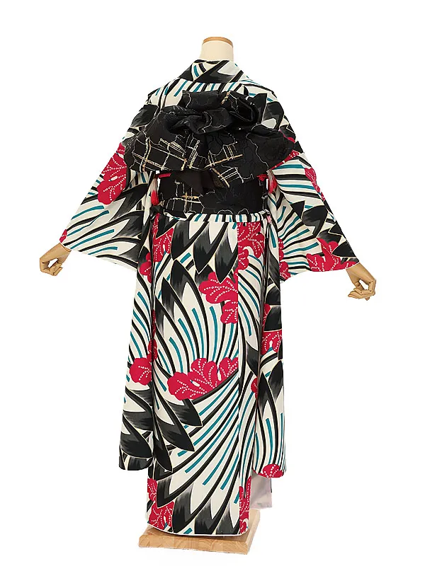 振袖 1110 黒墨絵タッチローズエメ