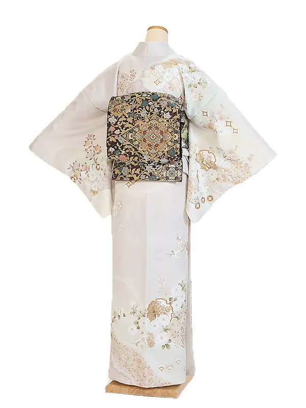 訪問着0068 うすパールグレー卯花色 祝四季の花