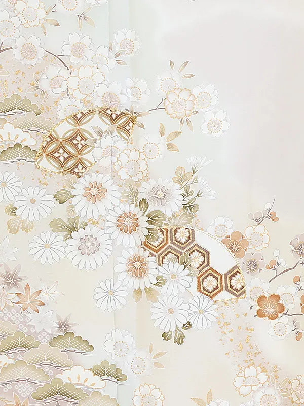 訪問着0068 うすパールグレー卯花色 祝四季の花