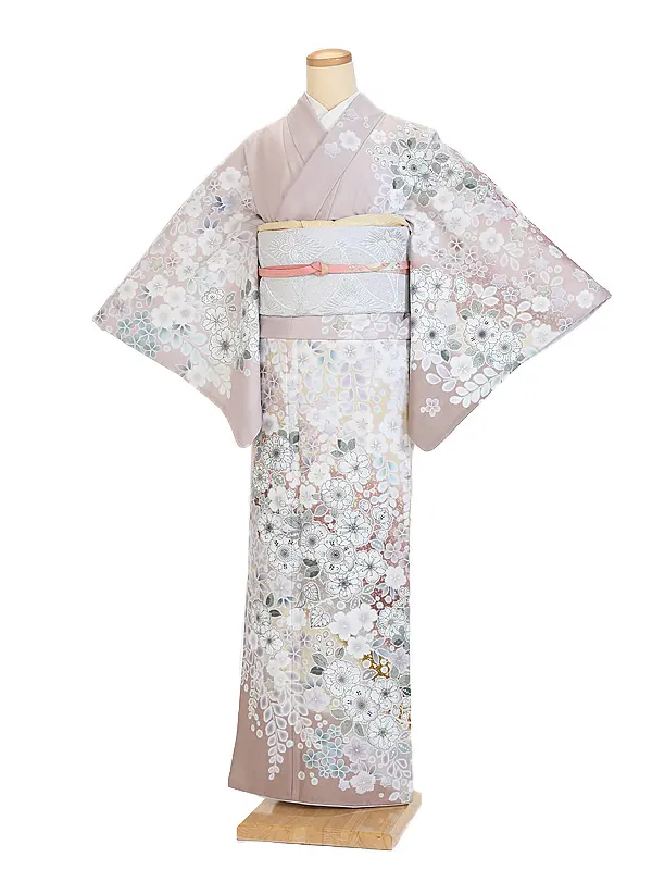訪問着0070 くすみ桜色 辻が花 華