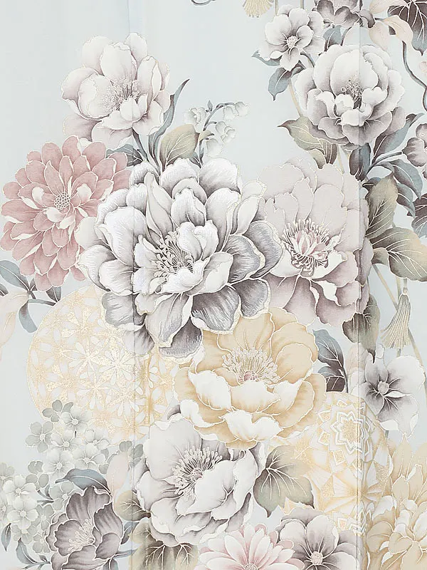 訪問着0071 水色 花づくし