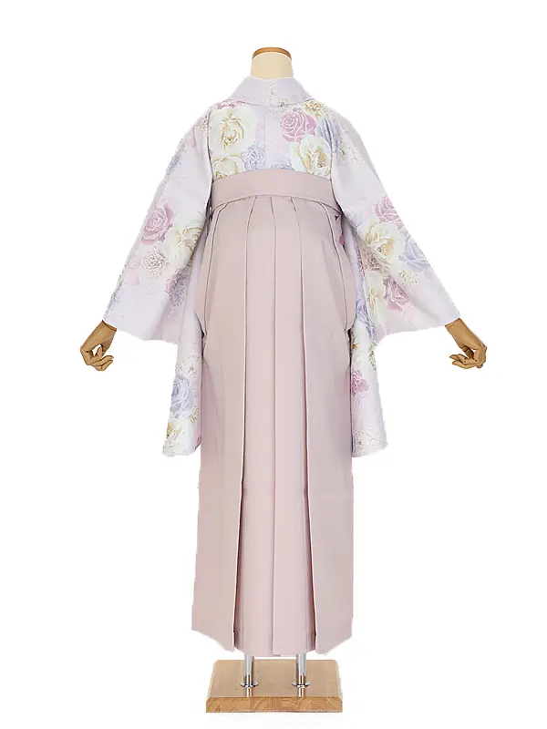 卒業袴0110 うす紫ホワイトバラ×ピンク花刺しゅう