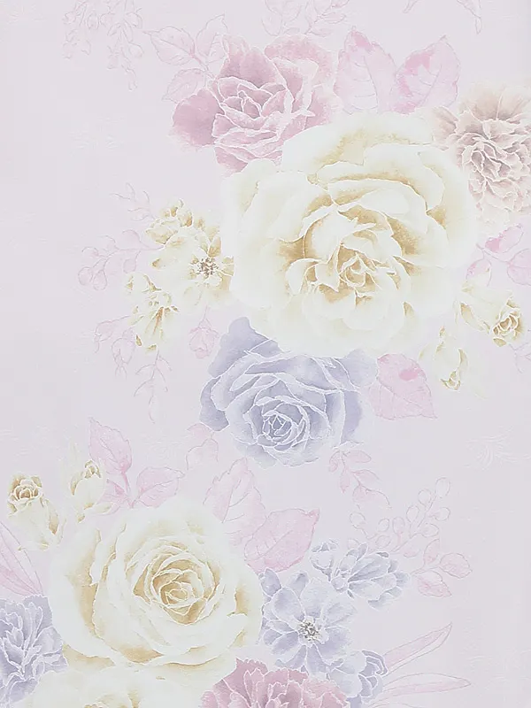 卒業袴0110 うす紫ホワイトバラ×ピンク花刺しゅう