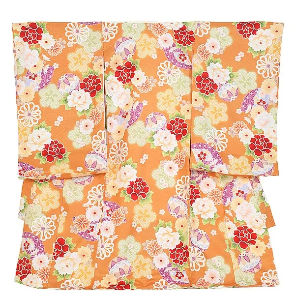 女児産着ﾚﾝﾀﾙ B004 オレンジ花舞