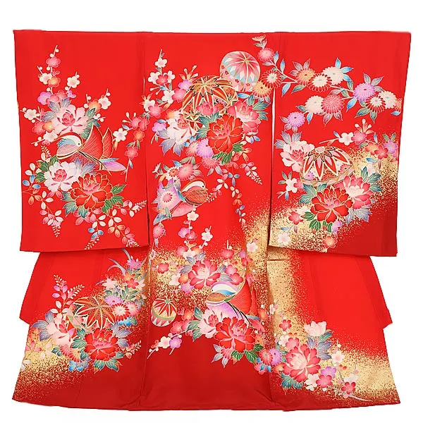 女児産着ﾚﾝﾀﾙ F001 赤花毬おしどり