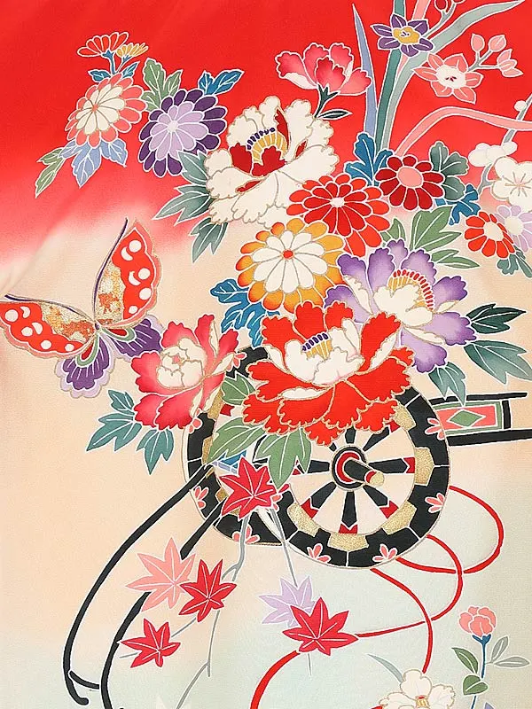 女児産着ﾚﾝﾀﾙ F005 赤 花車