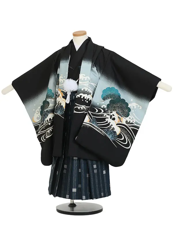 753レンタル B586 黒ブルーグレー鷹×紺柄シルバー