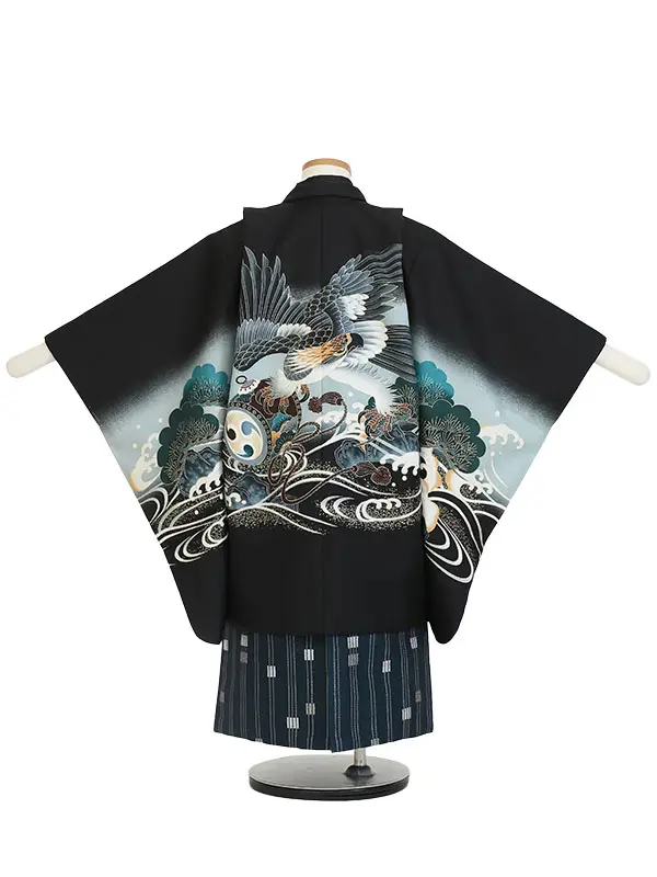 753レンタル B586 黒ブルーグレー鷹×紺柄シルバー